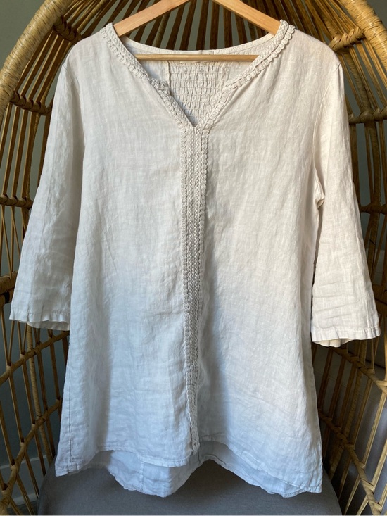 Terzo Millennio Tops - Made in Italy 100% Linen Terzo Millennio White Cream Medium Coastal Lagenlook